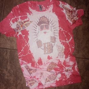 Ho ho ho animal print Santa tee bleached tee women's small handmade